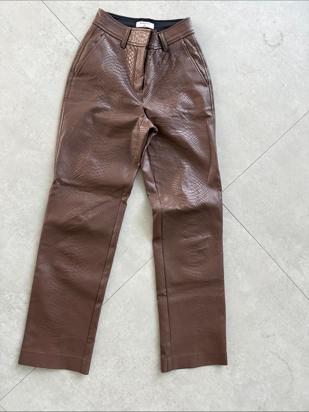 Aritzia Bavarian Brown Faux Leather Croc-Embossed Pants